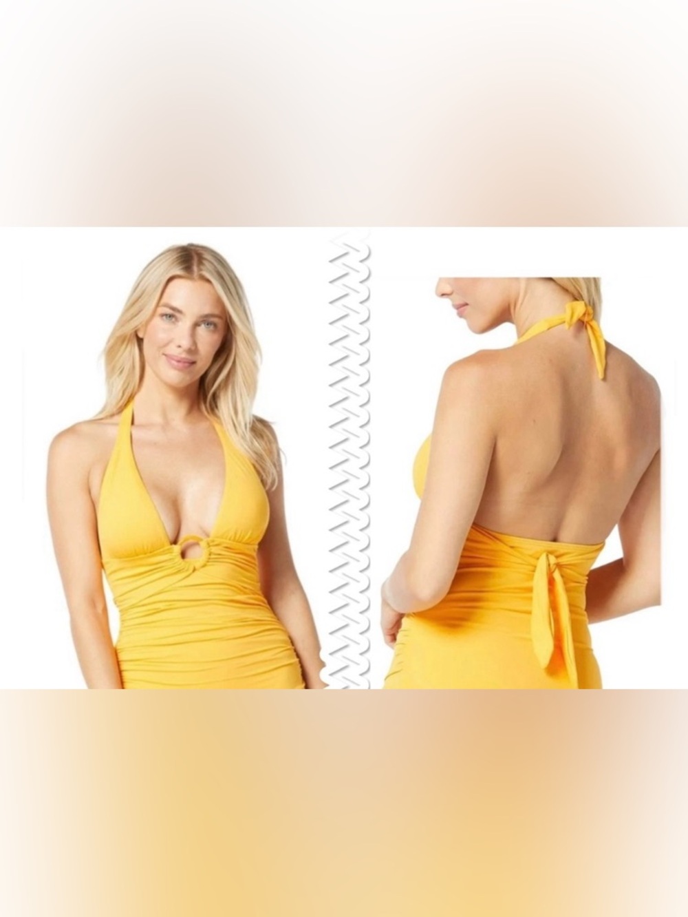Carmen Marc Valvo Yellow Halter Tankini Swimsuit Top Size Medium